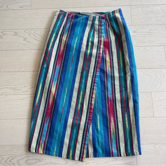 Vintage 90s Basic Editions Colorful Aztec Southwestern striped wrap midi skirt - Picture 13 of 13